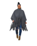 Dark Grey British Style Oversized Fringed Top