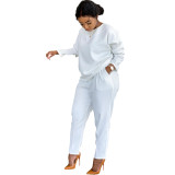 White Fashion Casual Solid Basic O Neck Long Sleeve Two Pieces For Winter