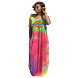 Casual Tie-dye Printed V-neck Maxi Dresses Women