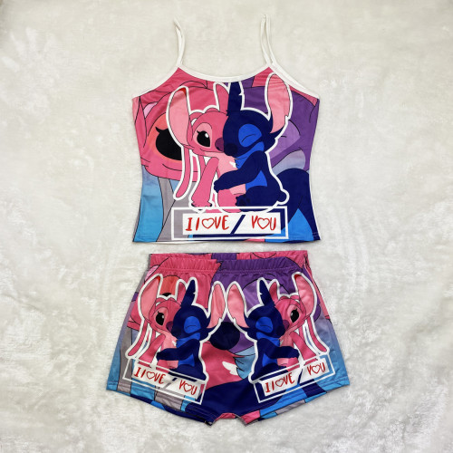 Sexy Graphic Print Suspender Yoga Short Pant Sets
