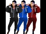 Blue Women Tracksuit Open Back Hooded 2 Piece Set