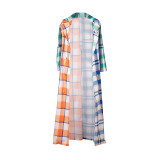 Casual Plaid Stitching Thin Long Coat