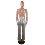 Casual Sequin Halter Jumpsuit