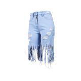 Spring Casual Solid Color Tassel Frayed Midi Jeans