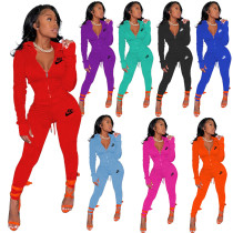 Casual Turndown Neck Letter Print Zipper Sport Two Piece Pants Set