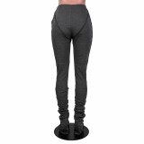 Solid Dark Grey Tight Stacked Pants