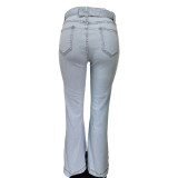 Casual Frazzle Hole Jeans with Belt