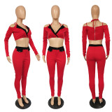 Color Block Patchwork Matching Women 2 Piece Set Spaghetti Strap Backless Crop Top & Buttons Up Pencil Trouser