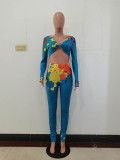 Women Colorful Ink-splash Print Crop Top Two Piece Outfits
