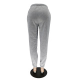 Casual Grey Smiley Print Long Sweatpants