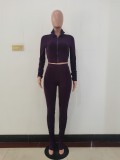Solid Color Coffee Long Sleeve Sets Stacked Sweat Suits Women Pleated 2 Piece Set Clothing