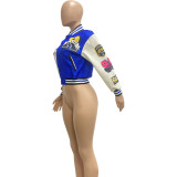 Casual Colorblock Button Fashion Print Double Thread Baseball Jacket