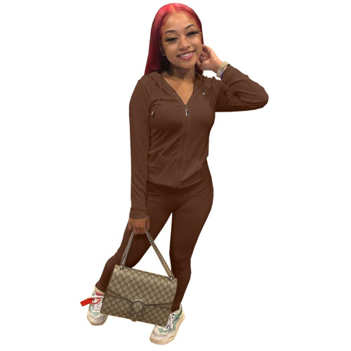 Pure Color Hooded Sportswear 2 PC
