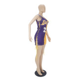Casual Sleeveless Letter Print Double-sided Pattern Bandage Basketball Shirt Dress
