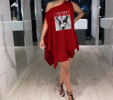Solid Color Sleeveless Graphic Printed Two Piece Set