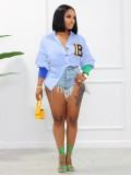 Casual Thread Stitching Colorful Button Embroidery Cardigan Irregular Shirts