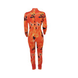 Hole Net Zipper Print Jumpsuit
