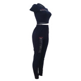 Casual Hot Diamond Short Sleeve Pant Set with Pocket