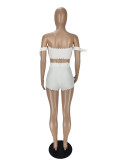 Sexy Solid Pit Clubwear Split Joint Off the Shoulder Short Sleeve Two Piece Shorts Set