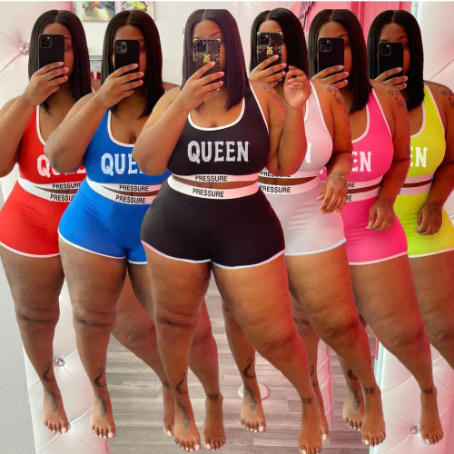 Women's Fashion Sexy Letter Hot Diamond Two Piece Plus Set