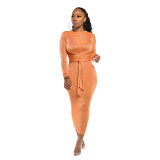 Solid Color High Waist Bandage Maxi Dress