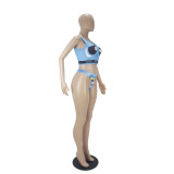 Sexy Gradient Graphic Print Vest Shorts Bikini Three Piece Set
