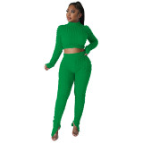 Casual Long Sleeve Bubble Fabric Pants Set