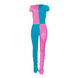 Color-block Crop Top & Pleated Split Micro-flare Stacked Pants