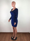 Solid Color V-neck Backless Bandage Mini Dress