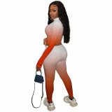 High Neck Gradient Embroidered Letters Sports Two-Piece Set