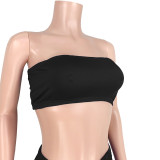 Solid Color Crop Tube Top and Shorts
