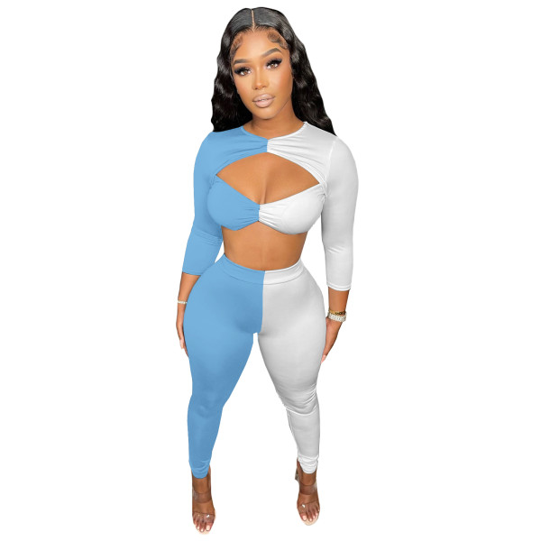 Sexy Stitching Crop Top 2 Piece Set