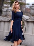 Off Shoulder Floral Lace Front Split Three Quarter Sleeves Bridesmaid Party Dress