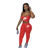 Solid Color Letter Printed Straps Crop Top and Trousers
