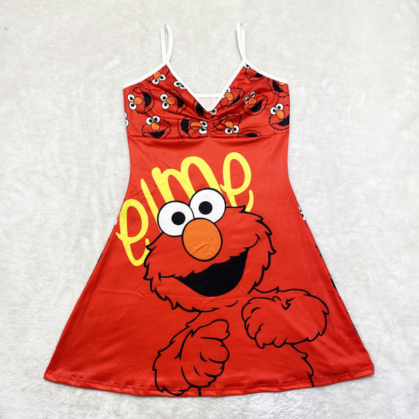 Sexy Loungewear Summer Cartoon Pattern Printed Spaghetti Strap Homewear Dress
