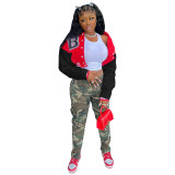 Letter Printing Color Contrast Bomber Casual Jacket