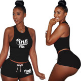 Cotton Printed Letter Breathable Sweatpants Short Set