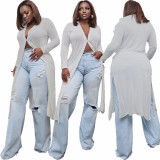 Solid Sheer Single-breasted V Neck Long Line Cardigan
