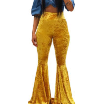 Gold Velvet Candy Color Flared Pants