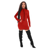 Solid Color Zipper Stitching Mini Dress