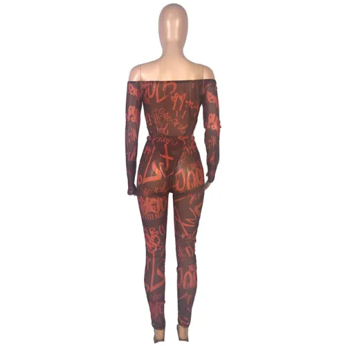 Casual Mesh Letter Print Stitching 2 Pcs Set