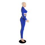 Fashion Women's Long Sleeves Open Front Bandage Crop Top Outfits Club 2pcs
