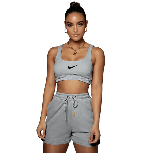 Casual Embroidery Sports Double Vest and Shorts with Pocket