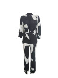 Casual Print Cardigan Jumpsuit