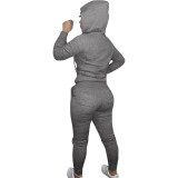 Casual Zip Up Printed Hoodie Sweatshirt & Drawstring Pants Set