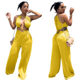 Yellow Sexy Irregular Straps Bandage Wrapped Wide Leg Jumpsuit