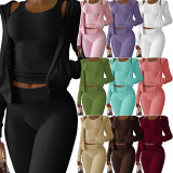 Autumn Winter Double-sided Fleece Vest Hooded Three Piece Set