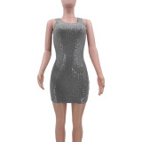 Summer Grey Sequin Casual U Neck Sleeveless Mini Dress