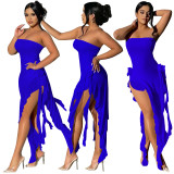 Solid Color Slits Strapless Fungus Long Skirt Stitching Bandeau Dresses