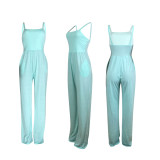 Women Solid Sling Pocket Straight Leg Jumpsuit
